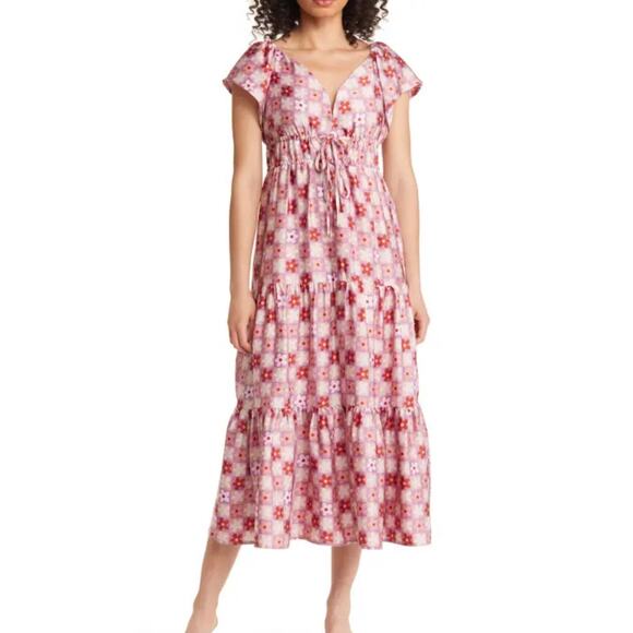 Nordstrom Rack BTFL-life Florian Floral Grid Midi Dress Size M - Picture 1 of 2